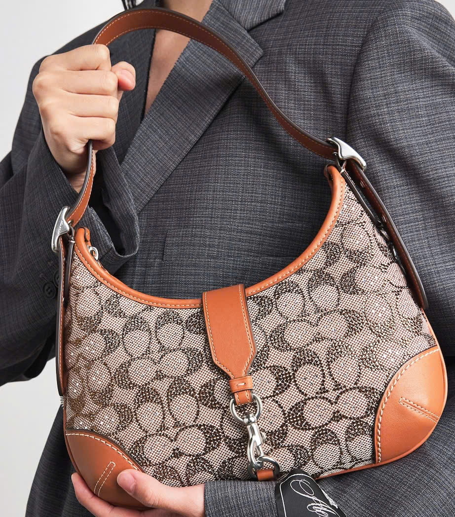 Túi Coach Hamptons Hobo Bag In Crystal Signature jacquard Burnished Amber CW654 11