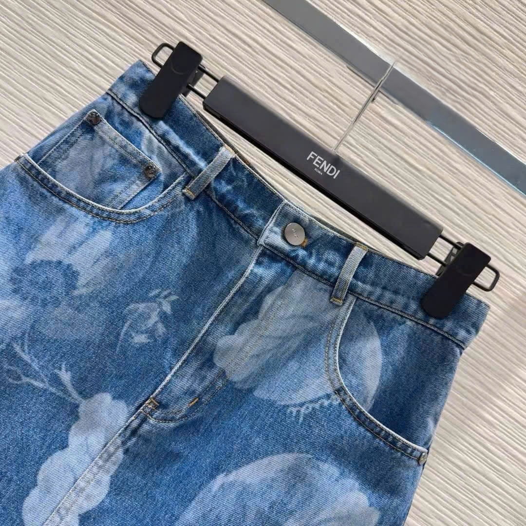Chân váy nữ jean Fendi xanh 1