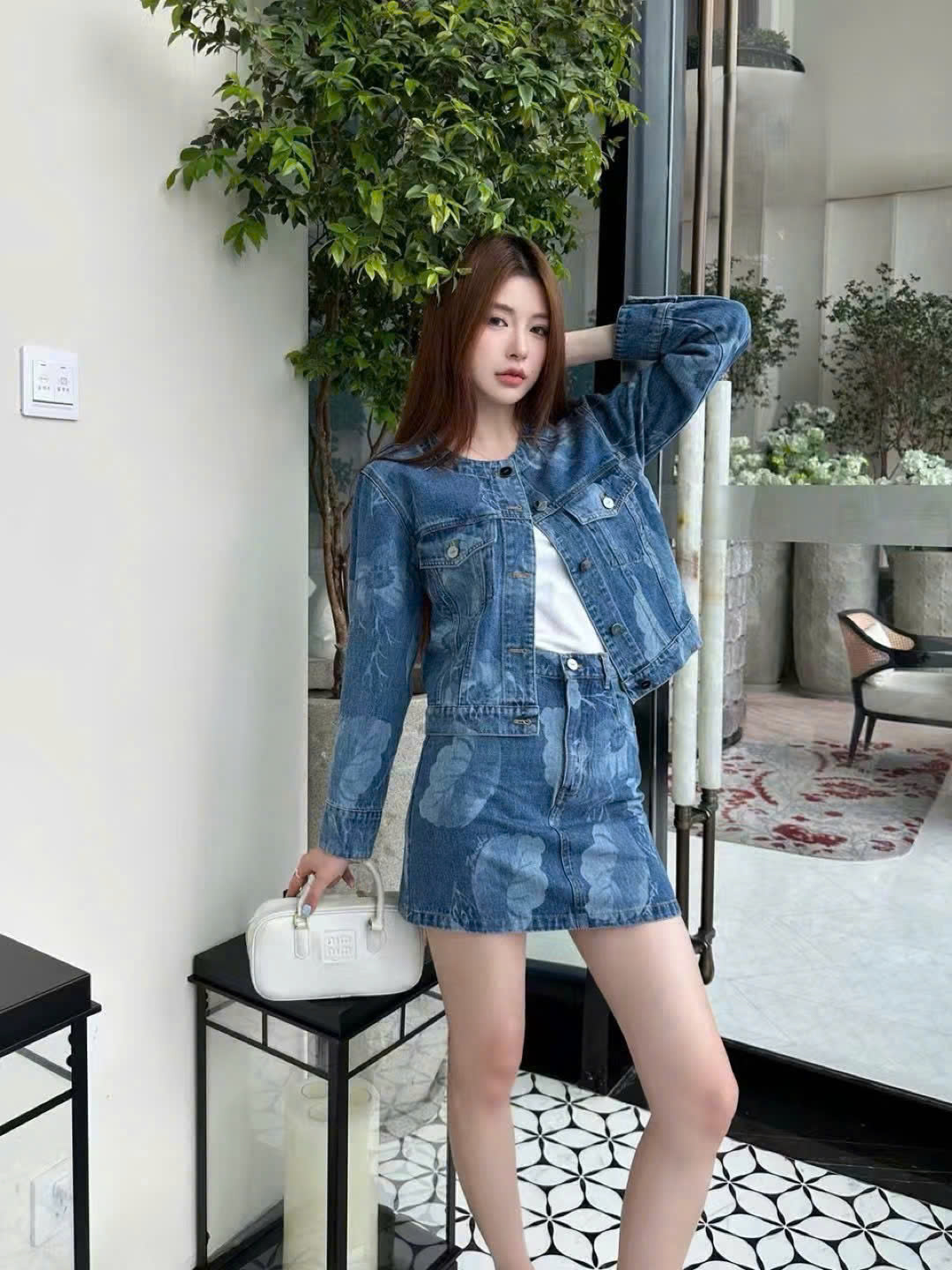 Chân váy nữ jean Fendi xanh 2