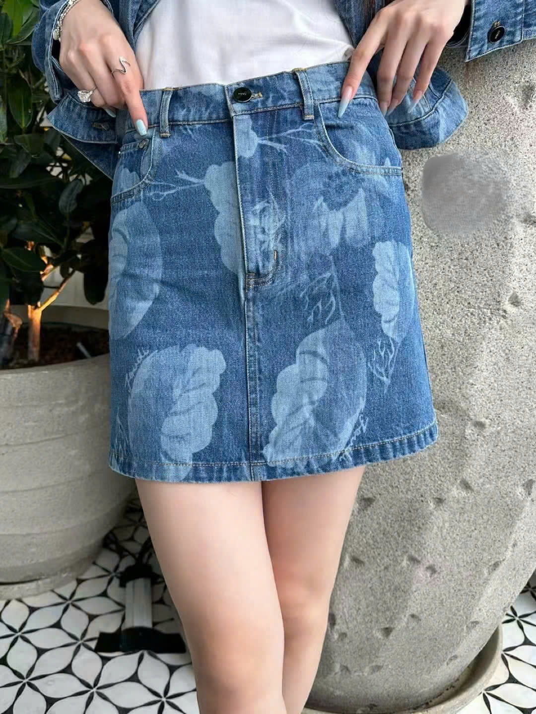 Chân váy nữ jean Fendi xanh 3