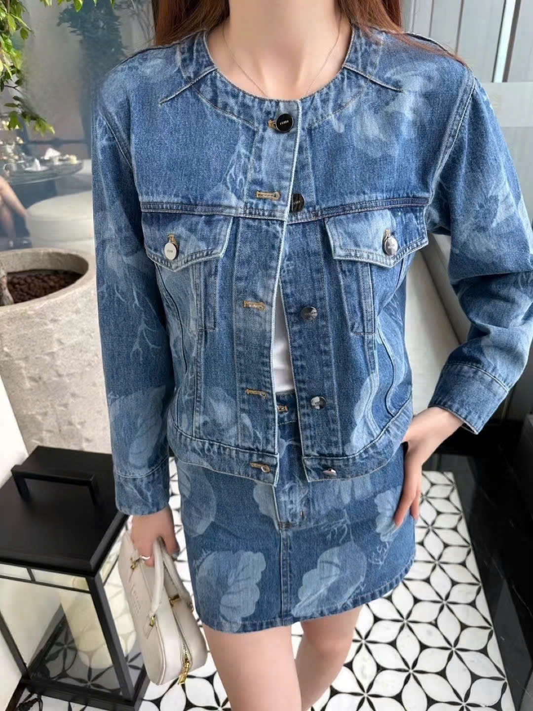 Chân váy nữ jean Fendi xanh 11