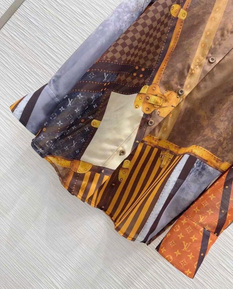 Áo sơ mi lụa tay dài màu nâu LV 4