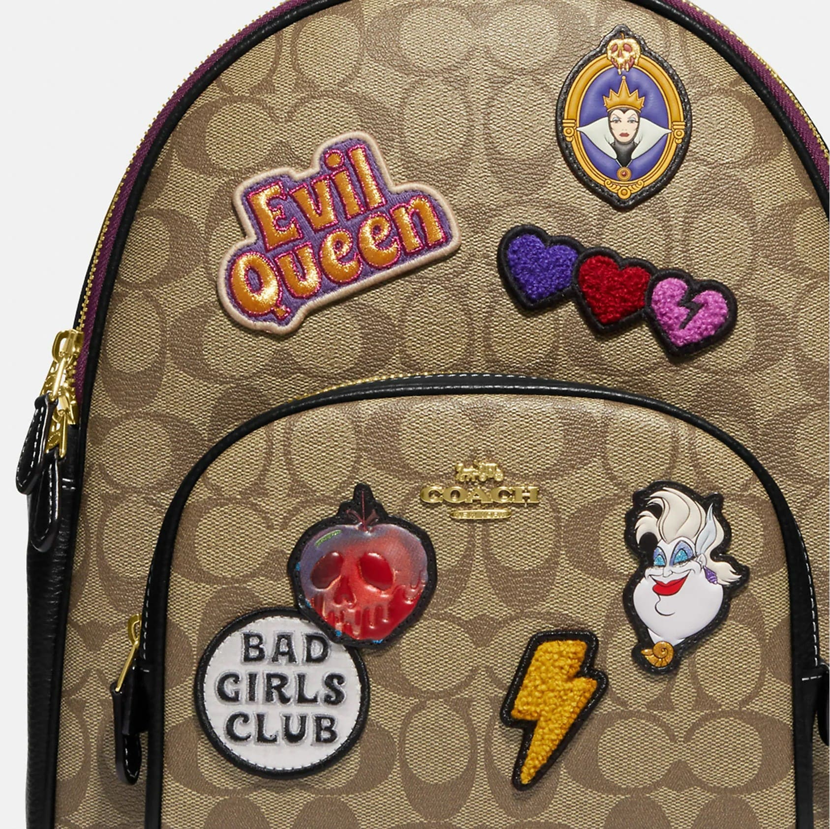 BALO COACH DISNEY X COACH COURT BACKPACK IN SIGNATURE CANVAS WITH EVIL QUEEN BAD GIRLS CLUB PATCHES 2