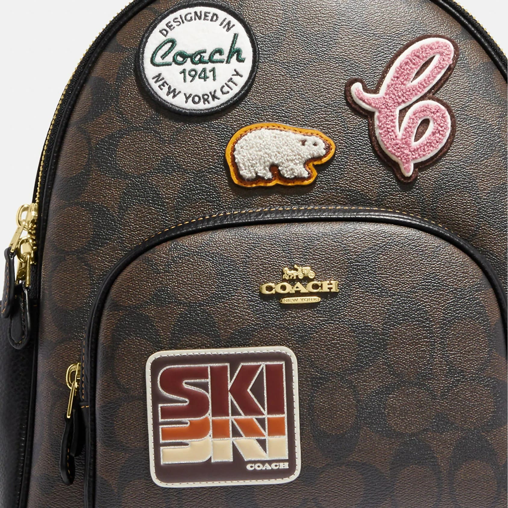 BALO NỮ COACH 1941 COURT BACKPACK IN SIGNATURE CANVAS WITH SKI PATCHES 4