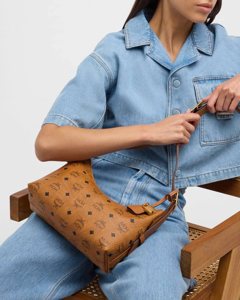 Túi xách nữ MCM Small Aren Hobo in Visetos Cognac 9