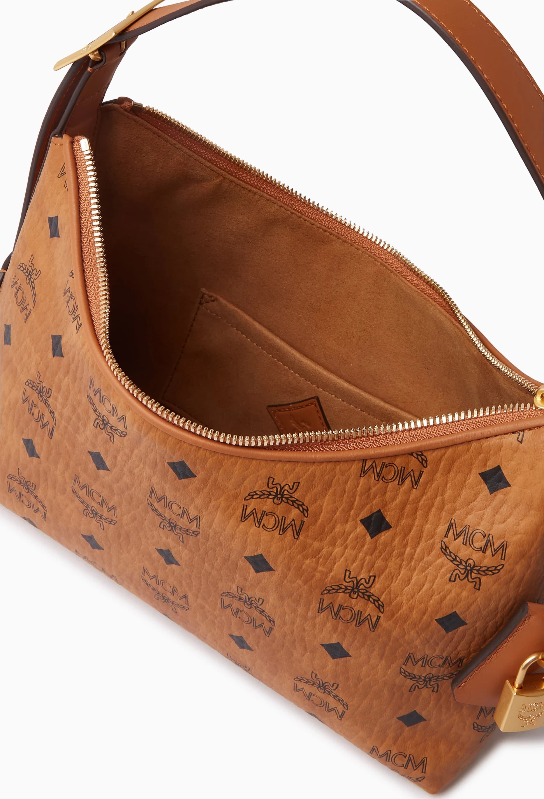 Túi xách nữ MCM Small Aren Hobo in Visetos Cognac 17