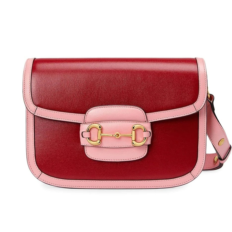 TÚI ĐEO CHÉO NỮ GUCCI 1955 HORSEBIT LEATHER SHOULDER BAG IN RED AND PINK 6