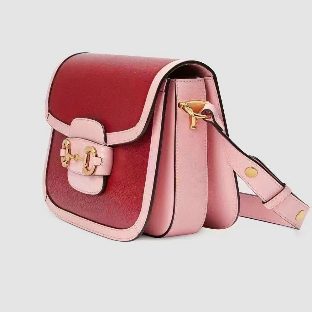 TÚI ĐEO CHÉO NỮ GUCCI 1955 HORSEBIT LEATHER SHOULDER BAG IN RED AND PINK 7