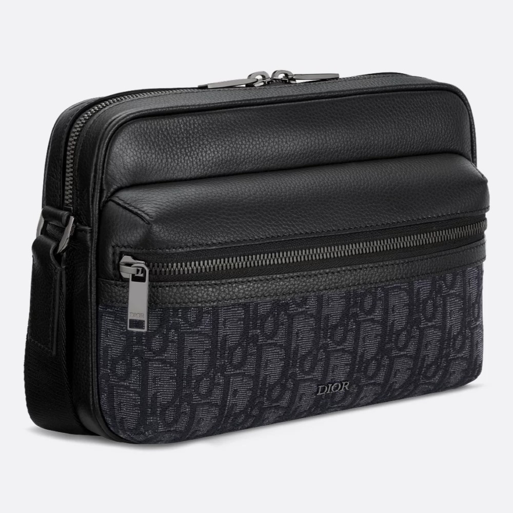 Túi Dior Nam Rider 2.0 Zipped Messenger Bag Black Dior Oblique Jacquard and Black Grained Calfskin 1
