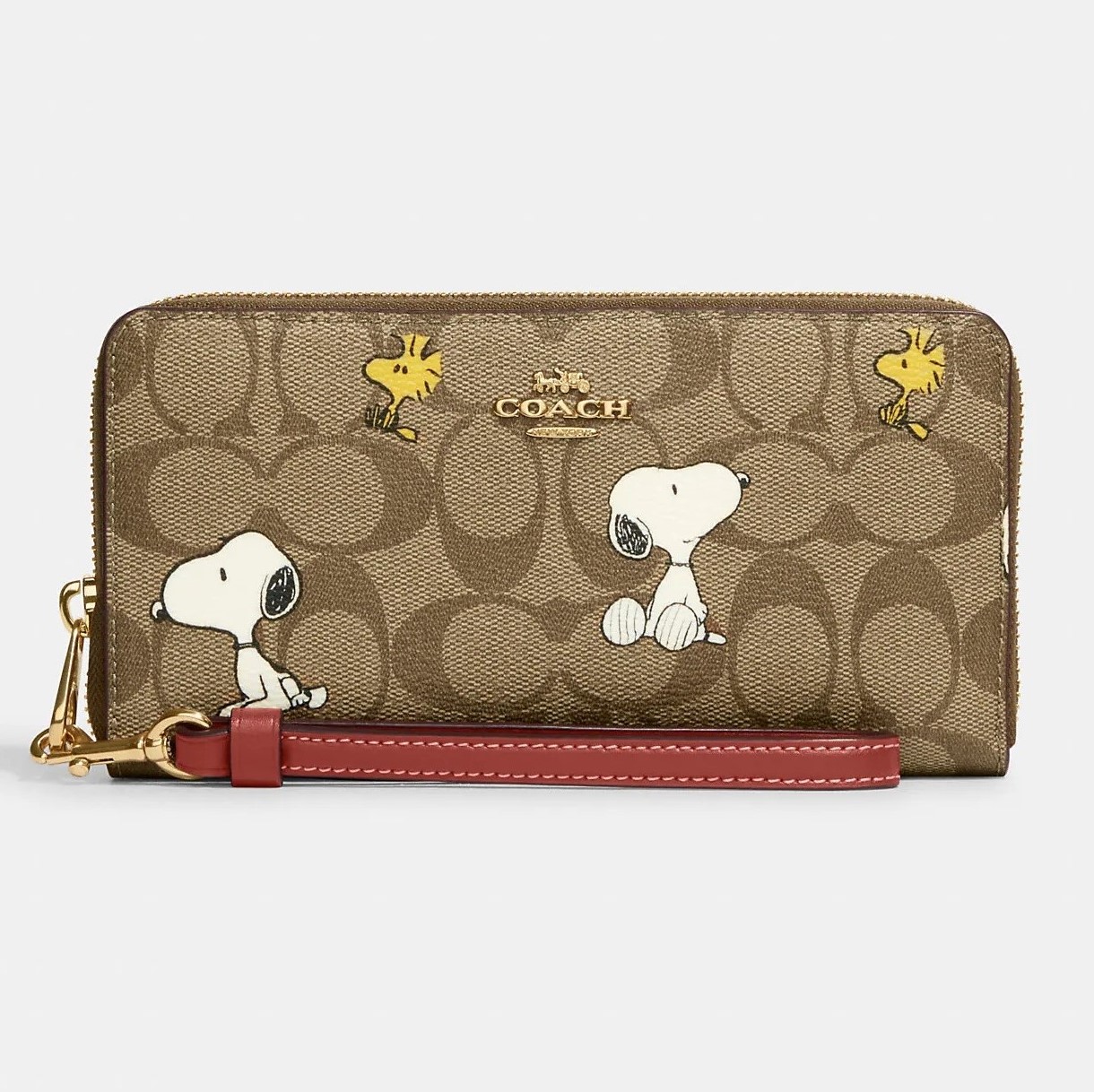 VÍ DÀI NỮ COACH X PEANUTS LONG ZIP AROUND WALLET IN SIGNATURE CANVAS WITH SNOOPY WOODSTOCK PRINT CE705 5