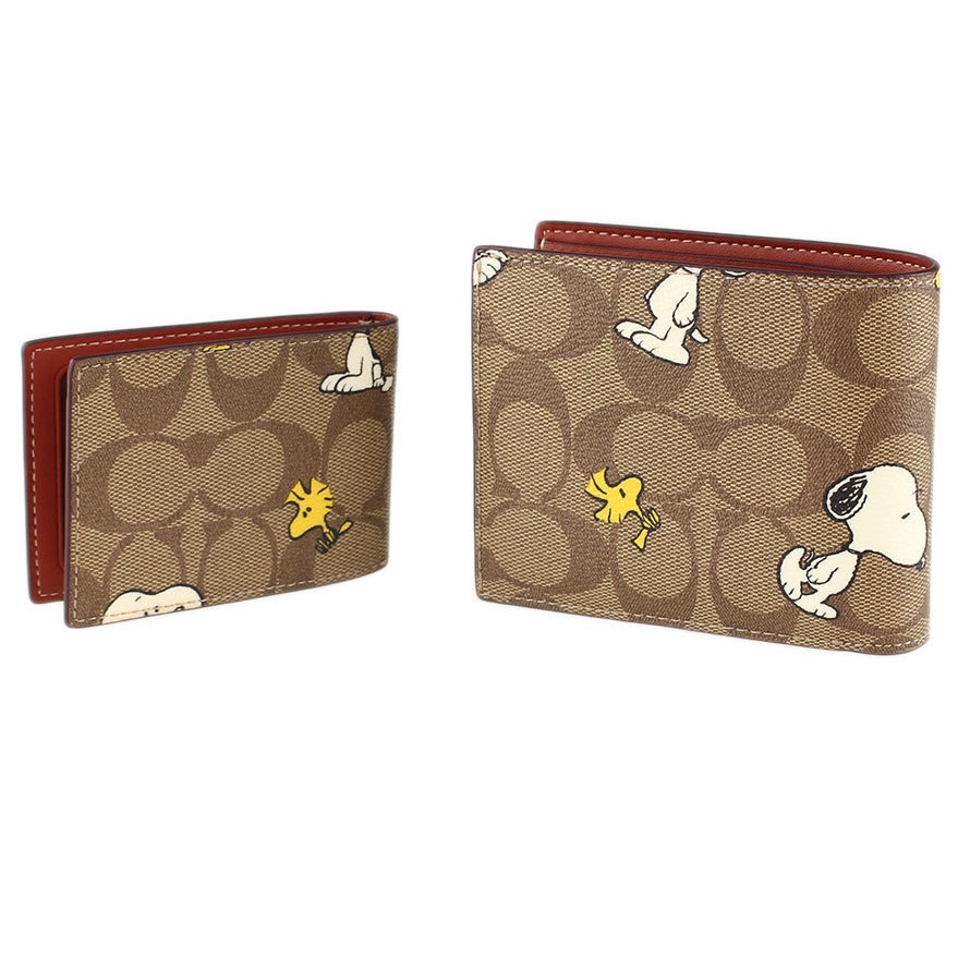 VÍ NGẮN NAM COACH X PEANUTS 3 IN 1 WALLET IN SIGNATURE CANVAS WITH SNOOPY WOODSTOCK PRINT CE714 4