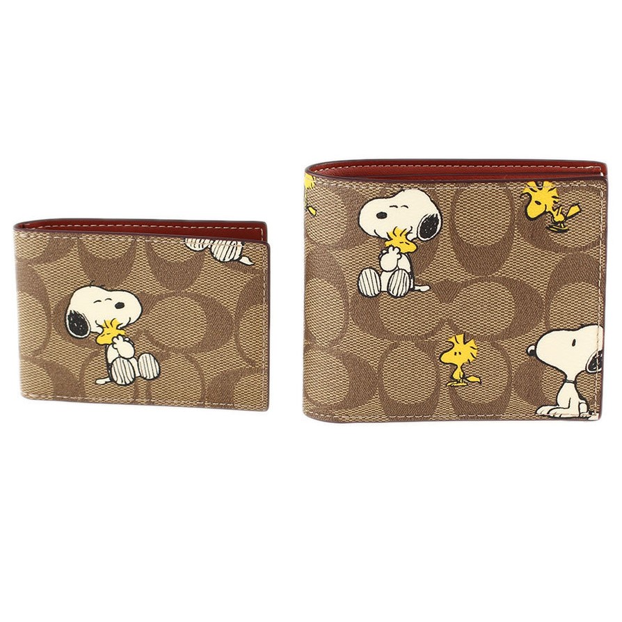 VÍ NGẮN NAM COACH X PEANUTS 3 IN 1 WALLET IN SIGNATURE CANVAS WITH SNOOPY WOODSTOCK PRINT CE714 7
