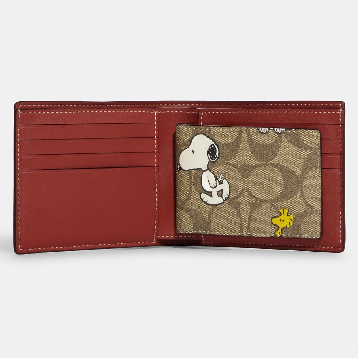 VÍ NGẮN NAM COACH X PEANUTS 3 IN 1 WALLET IN SIGNATURE CANVAS WITH SNOOPY WOODSTOCK PRINT CE714 12
