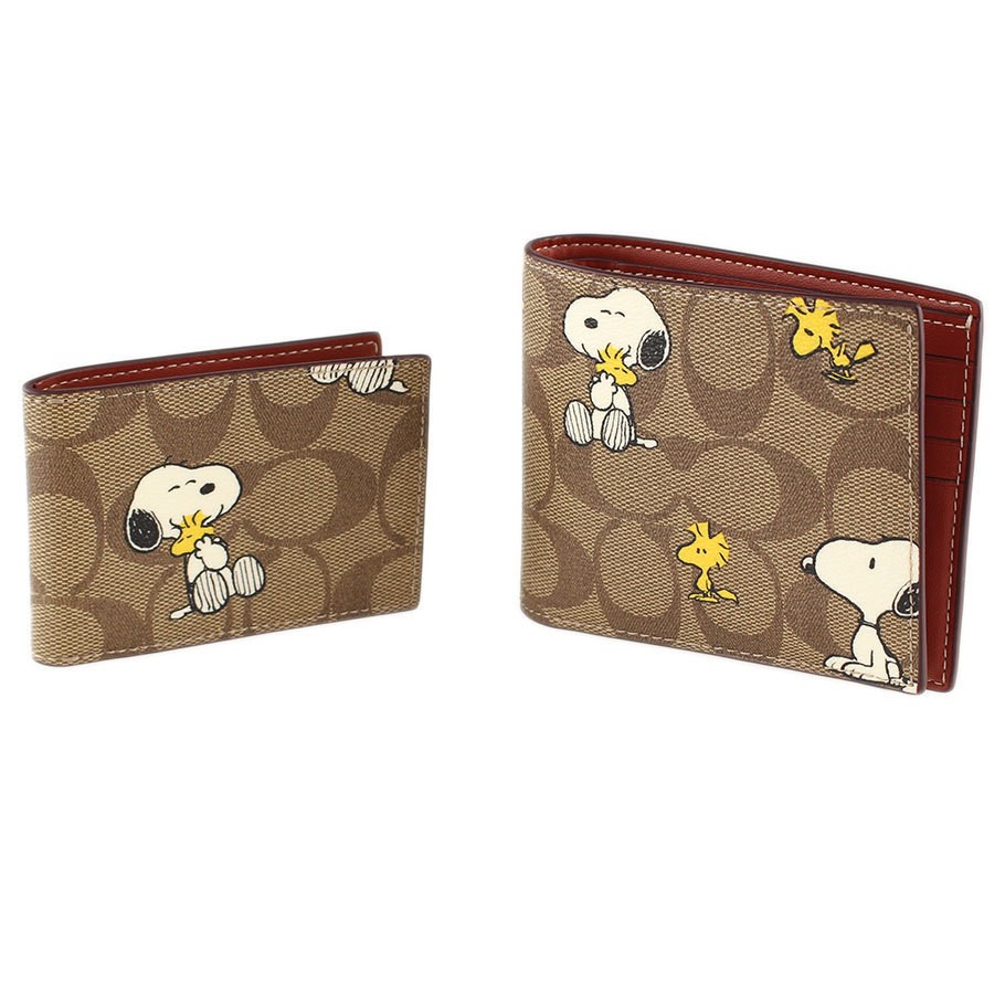 VÍ NGẮN NAM COACH X PEANUTS 3 IN 1 WALLET IN SIGNATURE CANVAS WITH SNOOPY WOODSTOCK PRINT CE714 13