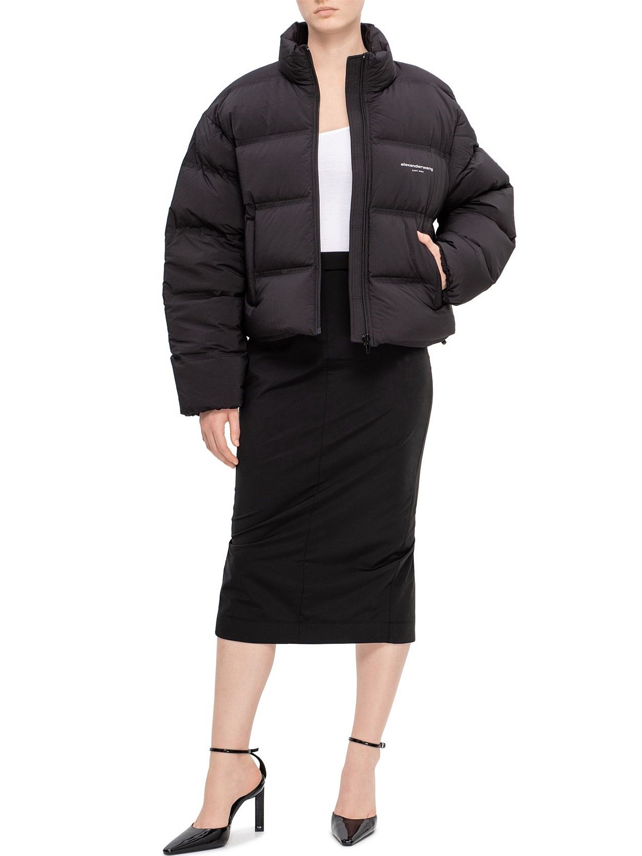 ÁO PHAO ALEXANDER WANG REFLECTIVE LOGO DETAIL CROPPED PUFFER COAT 14
