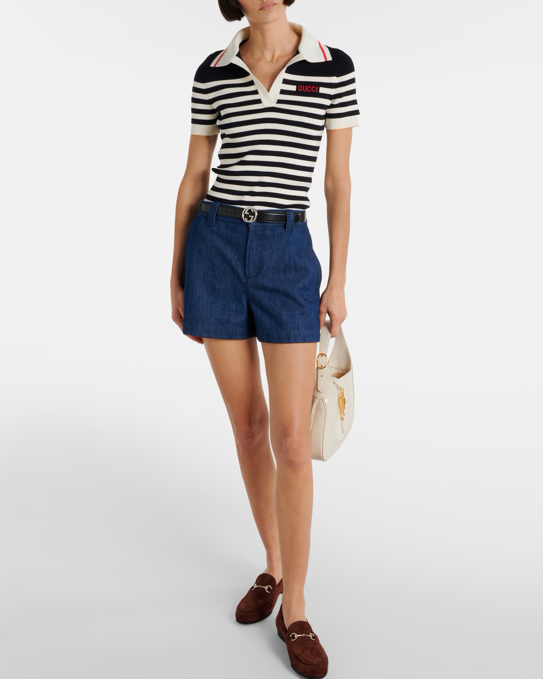 ÁO THUN NỮ GUCCI LOGO STRIPED COTTON-BLEND POLO SHIRT 2