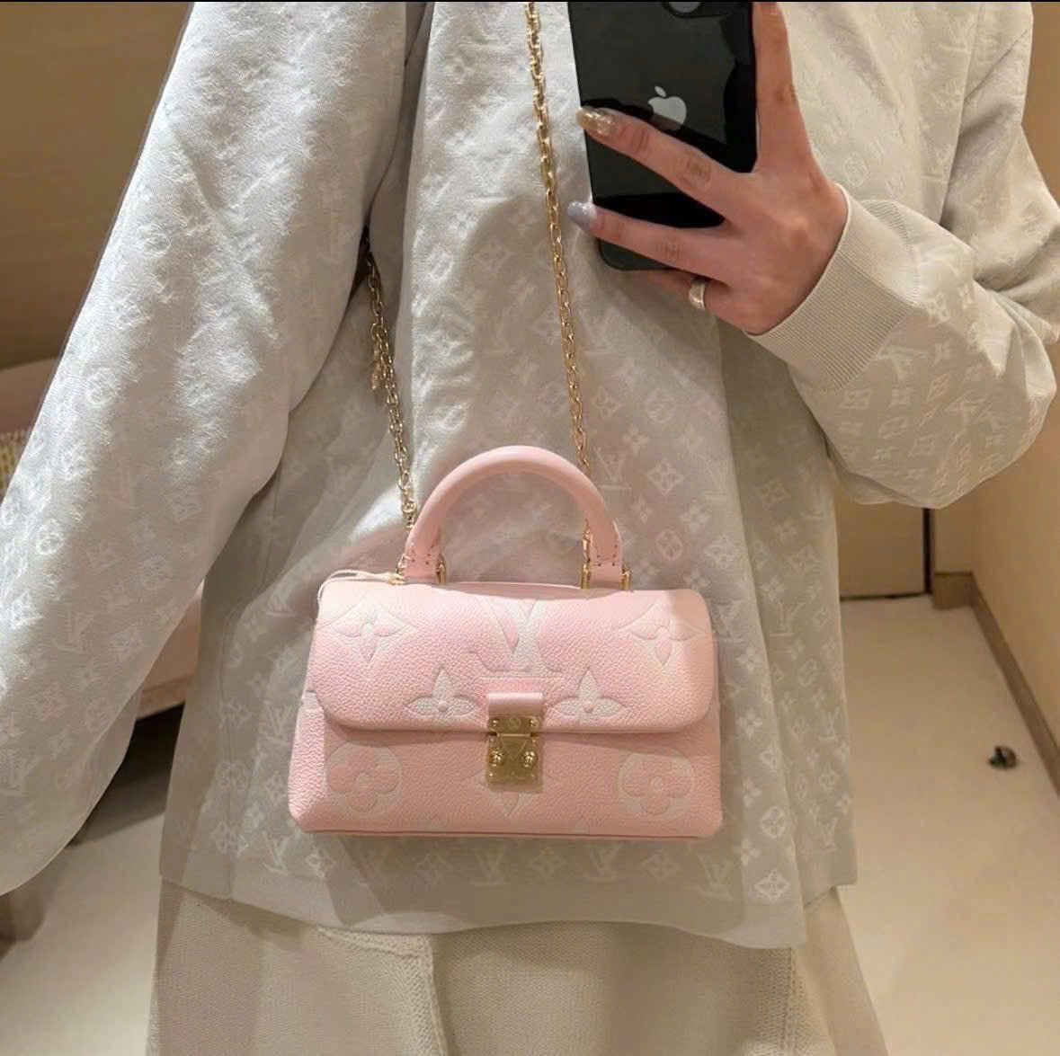 Túi LV Louis Vuitton Nano Madeleine Bicolor Monogram Empreinte Rose White Quartz 5