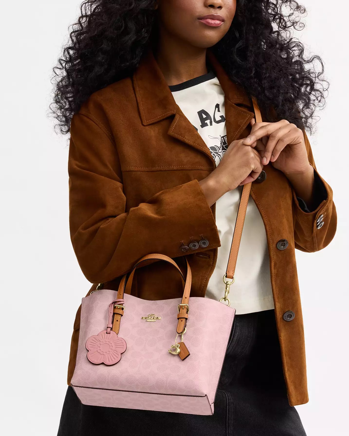 Túi Coach Mollie Tote Bag 25 In Signature Canvas With Charms Powder Pink CER24 7