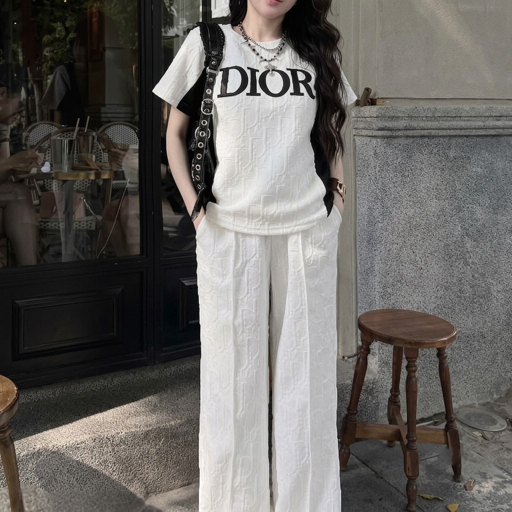 Set bộ trắng họa tiết chữ hãng Dior đen 5