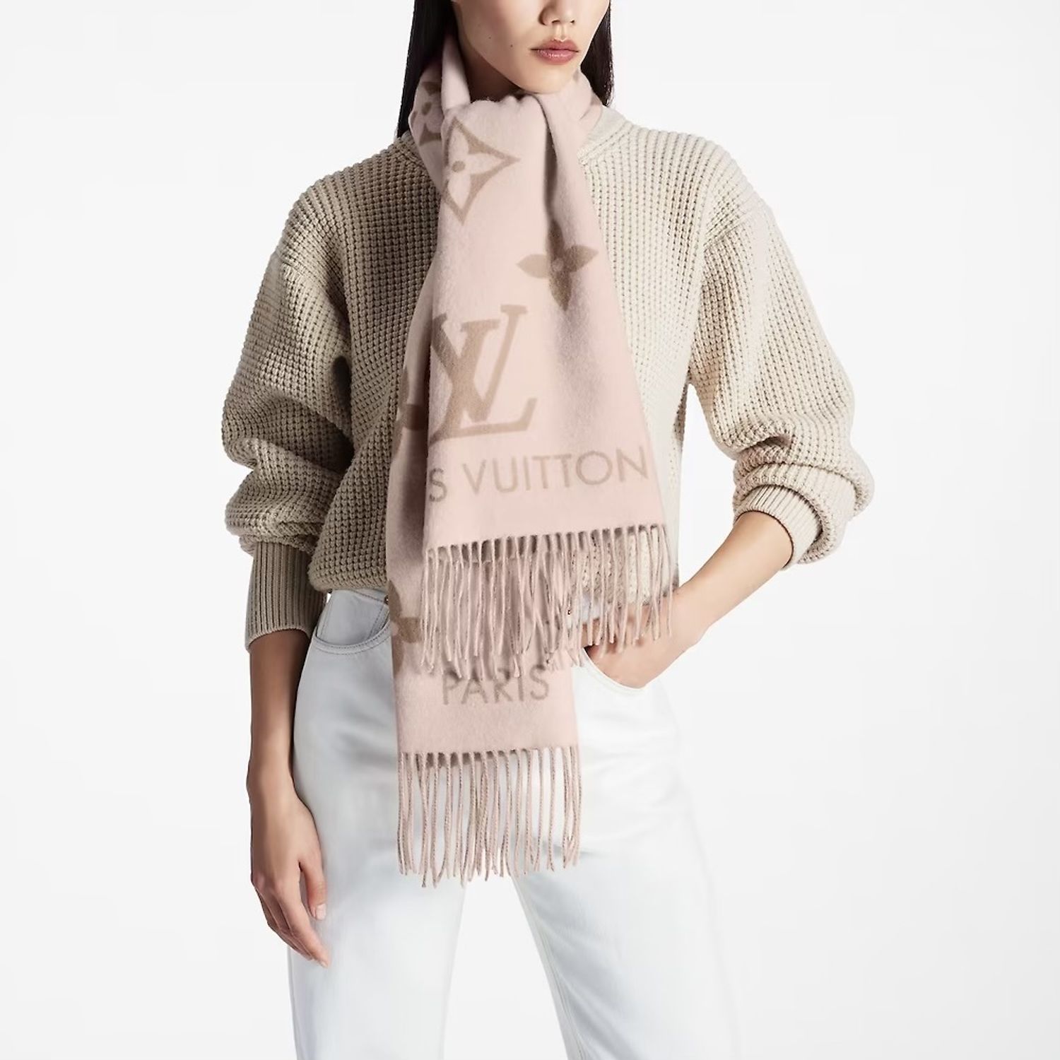 Khăn Quàng Louis Vuitton Reykjavik Scarf Beige Rose 3
