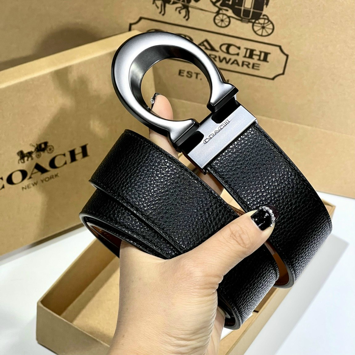 SET NỊT COACH HAI MẶT COACH WIDE HARNESS CUT - TO - SIZE REVERSIBLE SIGNATURE COATED CANVAS BELT 2 IN 1 4