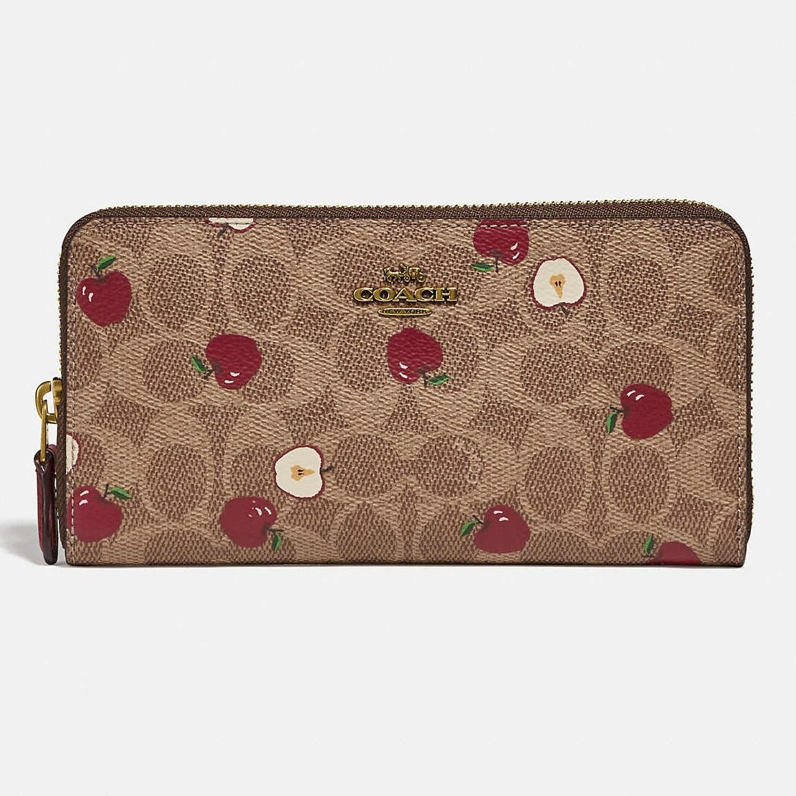 VÍ NỮ DÀI COACH TRÁI TÁO ACCORDION ZIP WALLET IN SIGNATURE CANVAS WITH SCATTERED APPLE PRINT 2