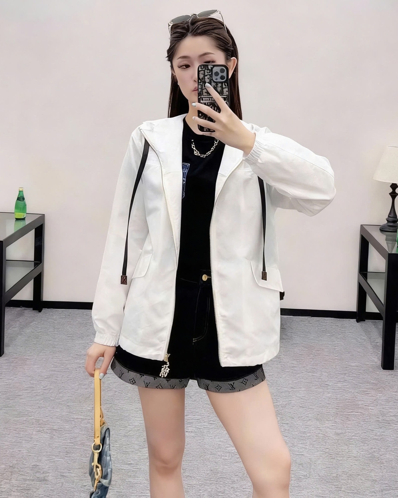 Áo khoác nữ Louis Vuitton Leather Accent Zip-Up Jacket 1