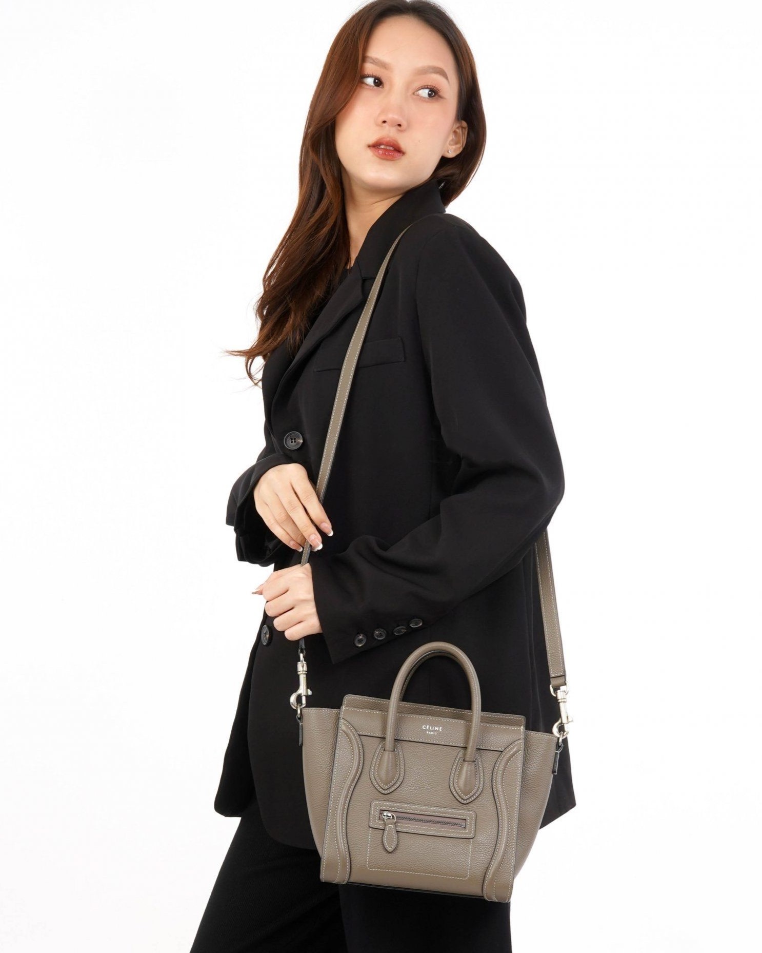 TÚI XÁCH NỮ CELINE NANO LUGGAGE BAG IN DRUMMED CALFSKIN BLACK 5