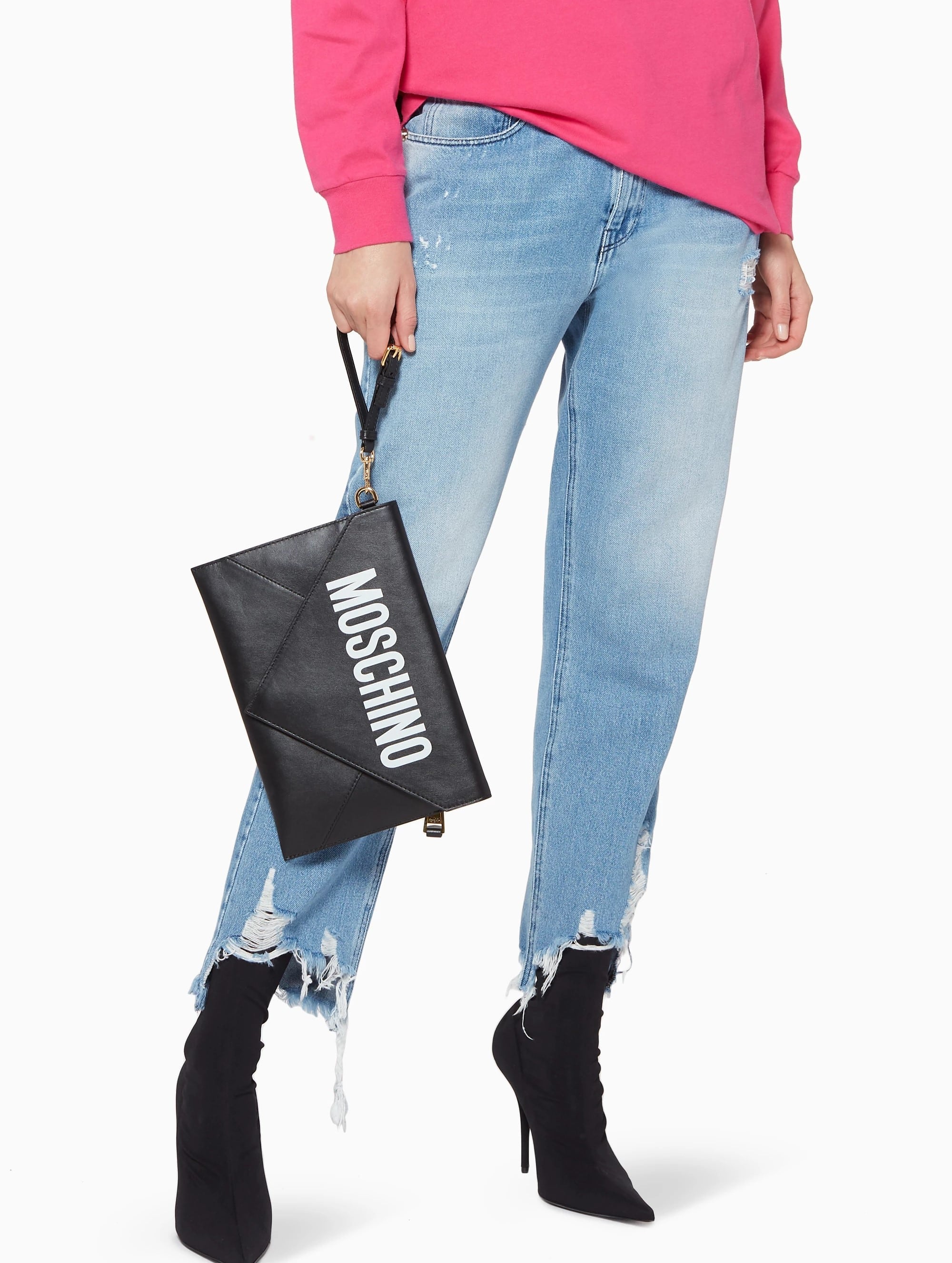 TÚI BÌ THƯ MOSCHINO BLACK LEATHER CLUTCH BAG 3