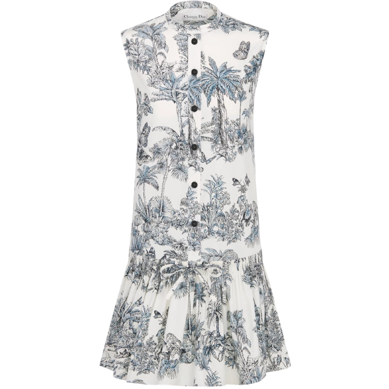 Đầm Dior Straight Dress With Ruffles Dioriviera White and blue Toile de Jouy Palms Cotton and Silk Poplin 2