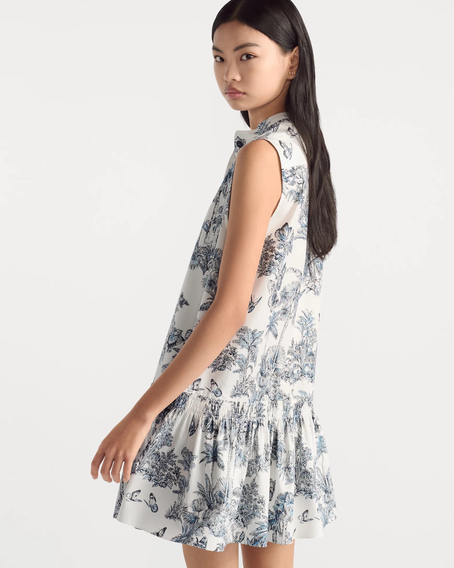 Đầm Dior Straight Dress With Ruffles Dioriviera White and blue Toile de Jouy Palms Cotton and Silk Poplin 6