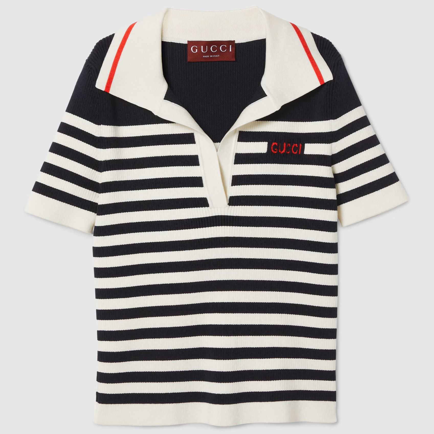 ÁO THUN NỮ GUCCI LOGO STRIPED COTTON-BLEND POLO SHIRT 4