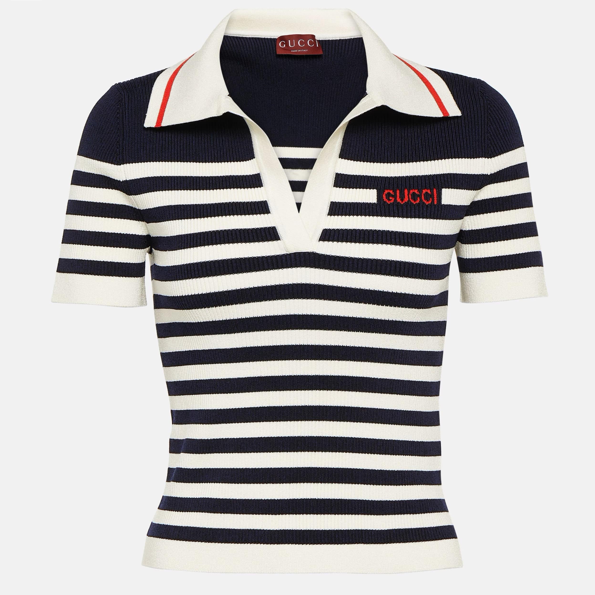 ÁO THUN NỮ GUCCI LOGO STRIPED COTTON-BLEND POLO SHIRT 5
