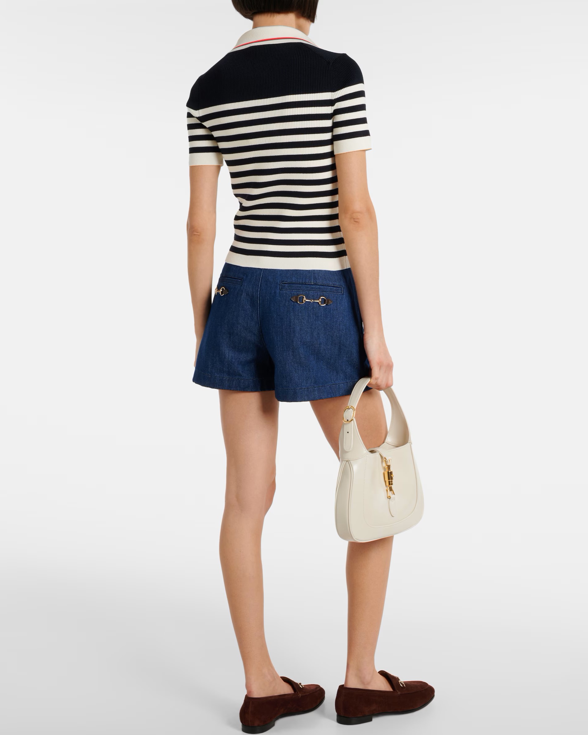 ÁO THUN NỮ GUCCI LOGO STRIPED COTTON-BLEND POLO SHIRT 6