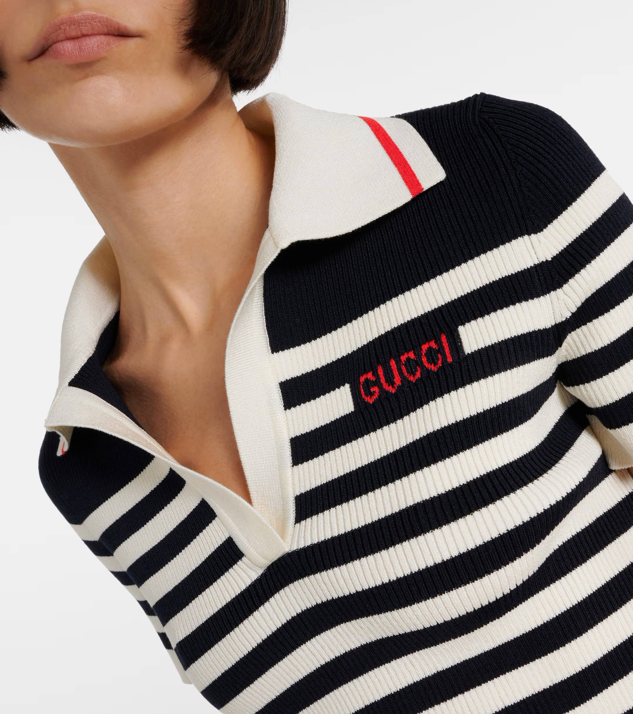 ÁO THUN NỮ GUCCI LOGO STRIPED COTTON-BLEND POLO SHIRT 8