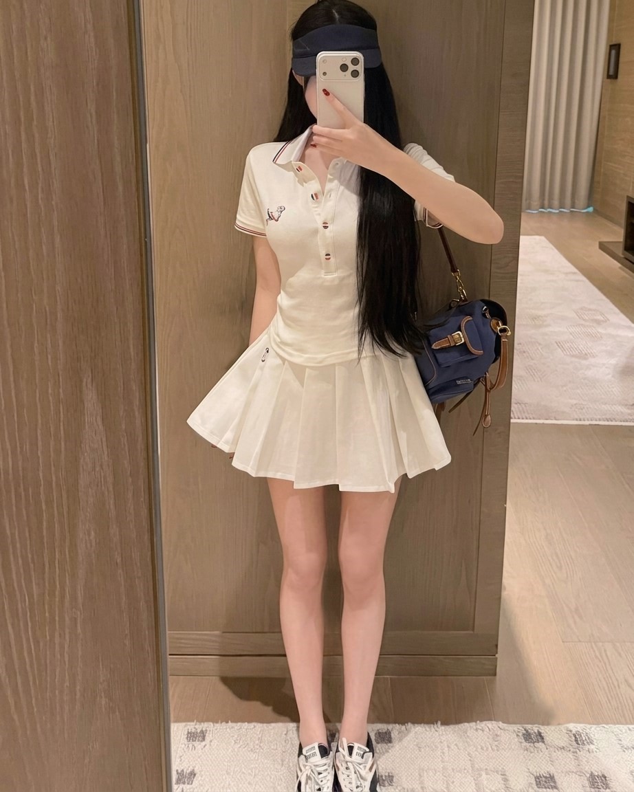 Set áo váy xếp ly màu trắng Thom Browne 2