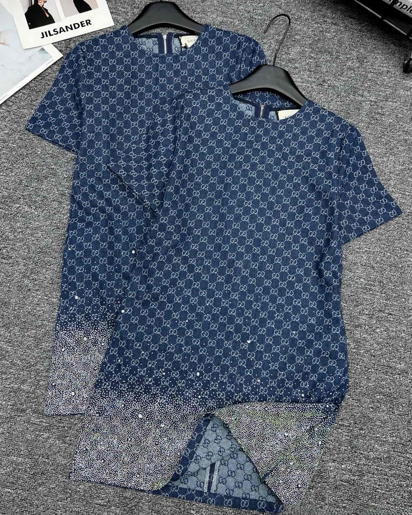 Áo đầm nữ gucci đính đá xanh dương 8