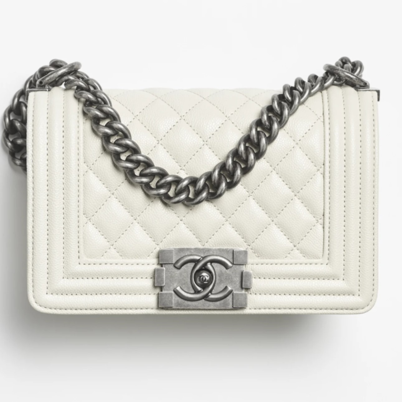 Túi xách Chanel Small Boy Shiny Grained Calfskin Ruthenium-Finish Metal Light Gray 5