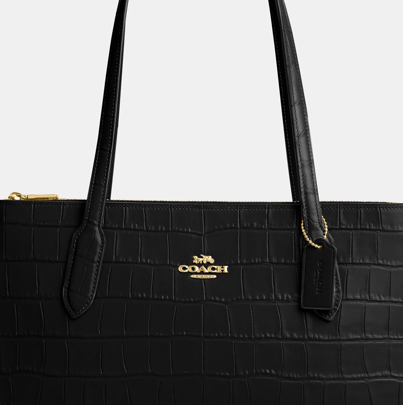 TÚI COACH NỮ NINA TOTE CROCODILE-EMBOSSED LEATHER AND SMOOTH LEATHER BAG IN GOLD BLACK CL654 2