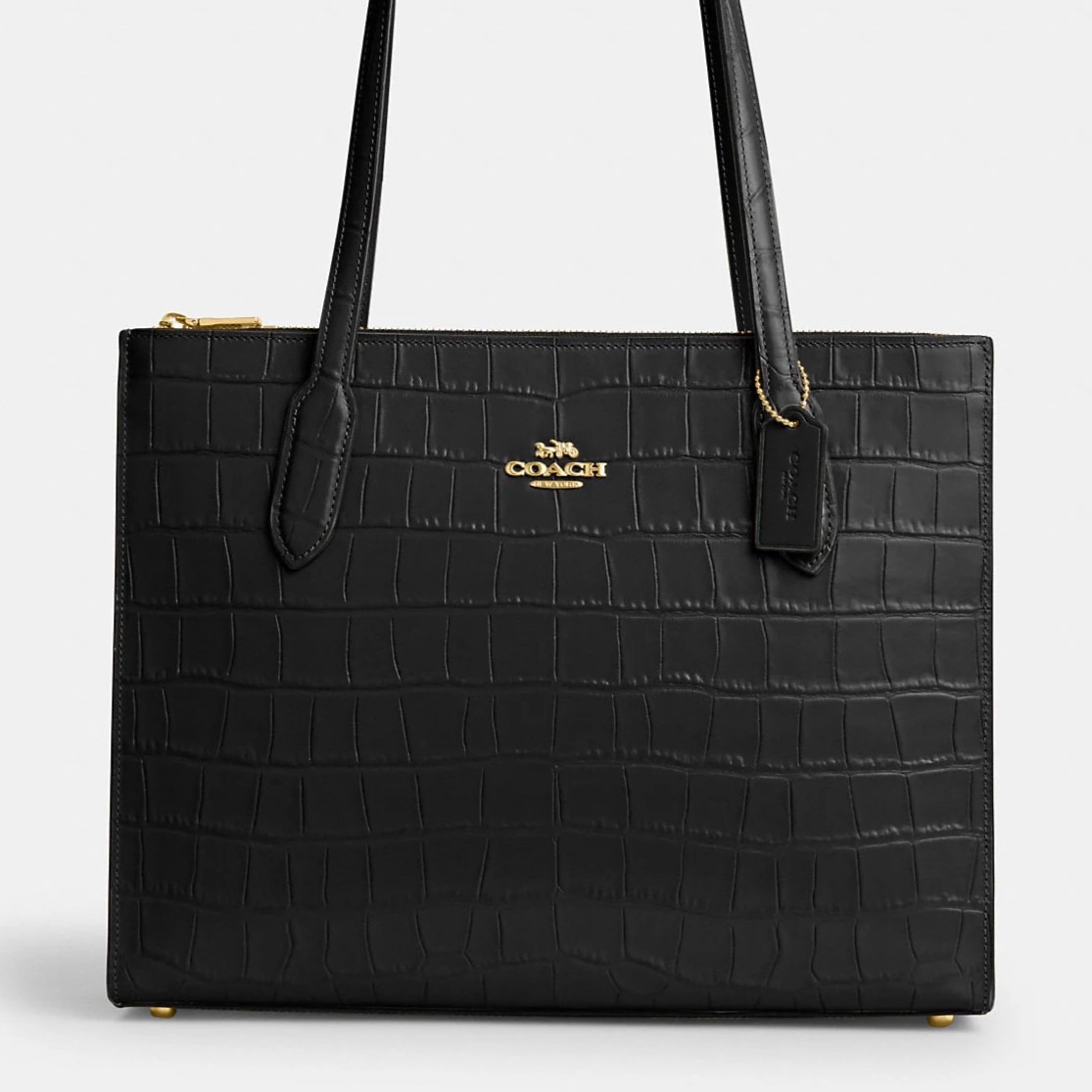 TÚI COACH NỮ NINA TOTE CROCODILE-EMBOSSED LEATHER AND SMOOTH LEATHER BAG IN GOLD BLACK CL654 6
