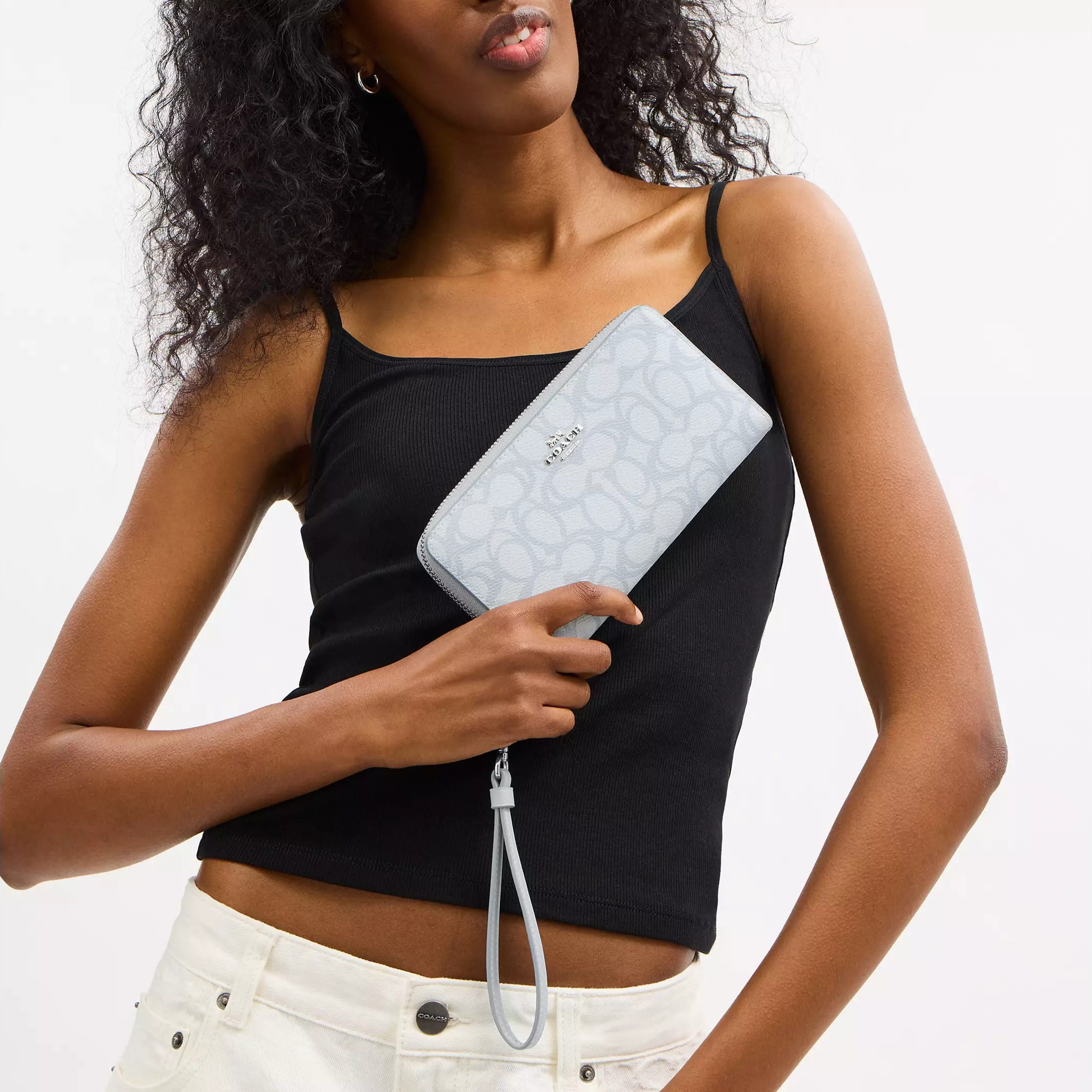 Ví Coach Long Zip Around Wallet In Sketch Signature Canvas Ice Blue CBO02 1