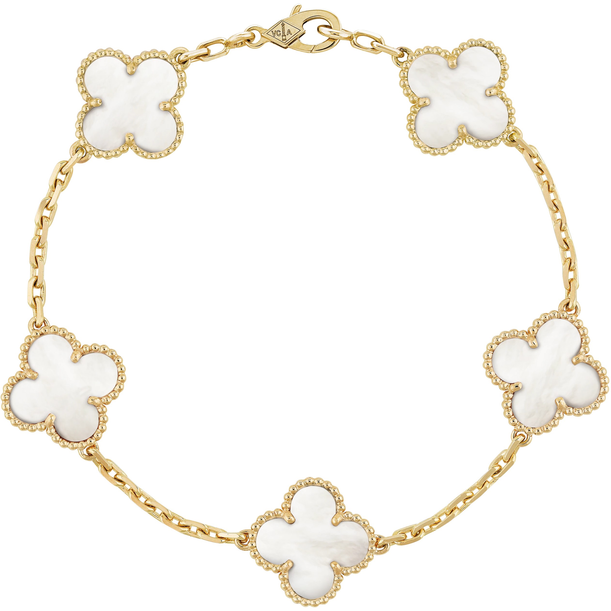 Vòng tay cỏ 4 lá Van Cleef Arpels Vintage Alhambra 5 Motifs Bracelet White Mother of Pearl VCARA41800 2