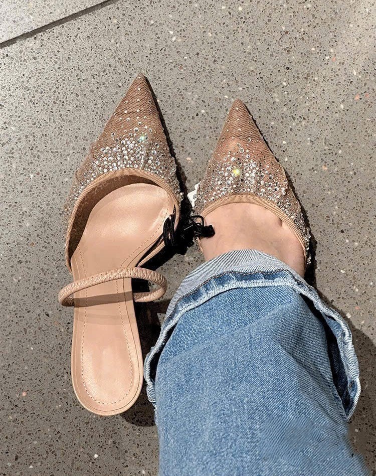 Guốc Zara Mesh Heeled Mules with Back Strap Pointed Toe Pumps 1