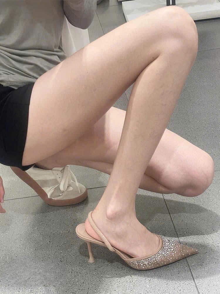 Guốc Zara Mesh Heeled Mules with Back Strap Pointed Toe Pumps 10