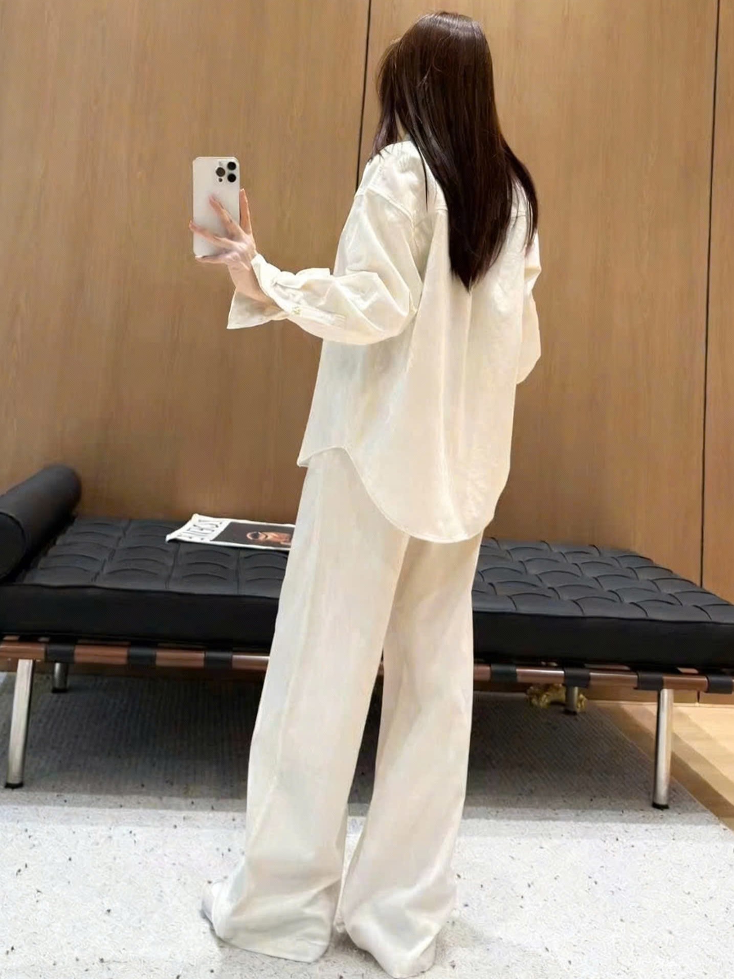 Set áo sơ mi quần dài xanh trắng Loewe 3