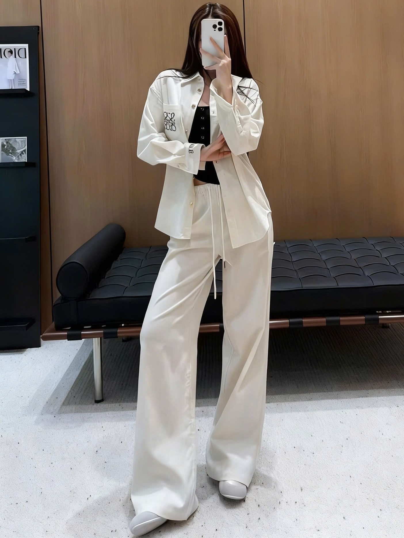 Set áo sơ mi quần dài xanh trắng Loewe 8