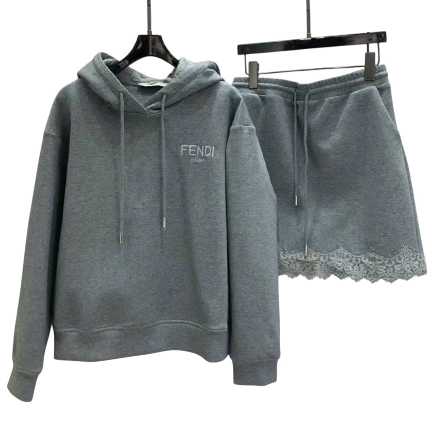 Set áo có nón váy phối ren xám Fendi 7