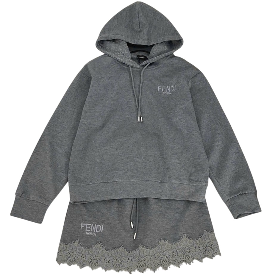 Set áo có nón váy phối ren xám Fendi 10