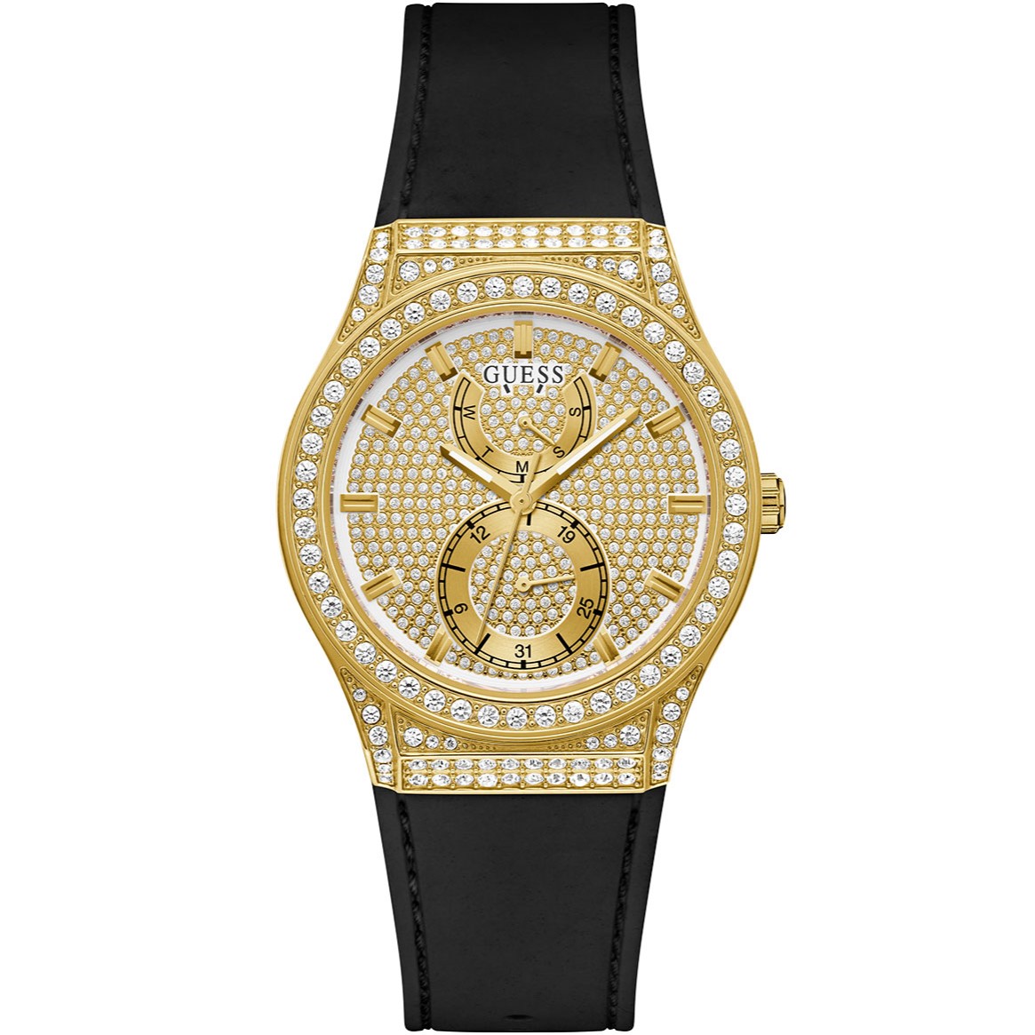 ĐỒNG HỒ NỮ GUESS MULTIFUNCTION CRYSTALLIZED PRINCESS BLACK GOLD TONE LADIES WATCH GW0439L2 3