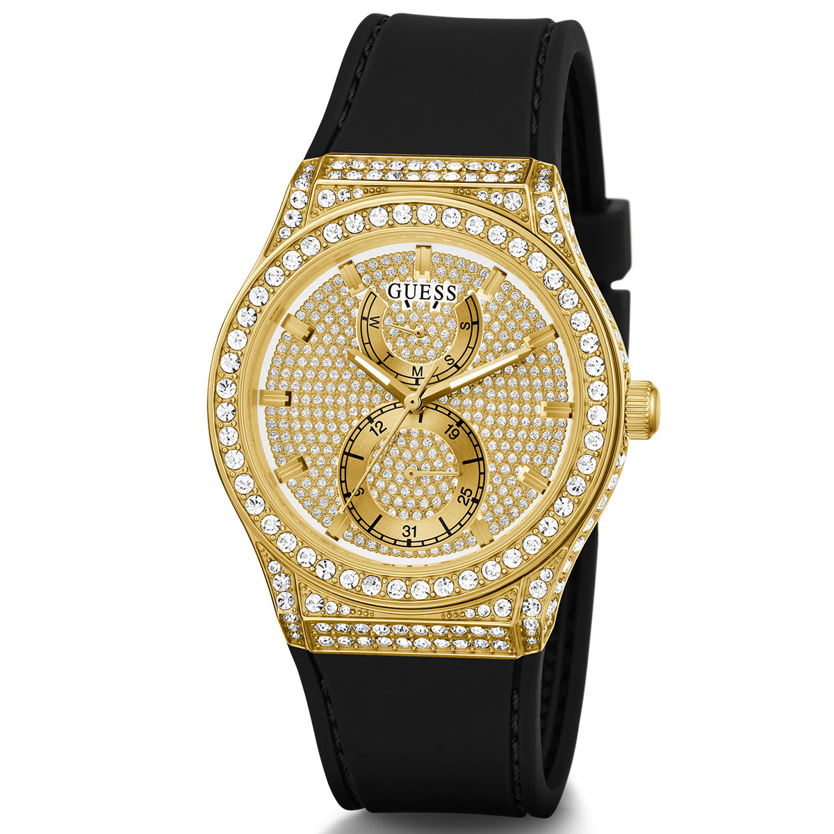 ĐỒNG HỒ NỮ GUESS MULTIFUNCTION CRYSTALLIZED PRINCESS BLACK GOLD TONE LADIES WATCH GW0439L2 8